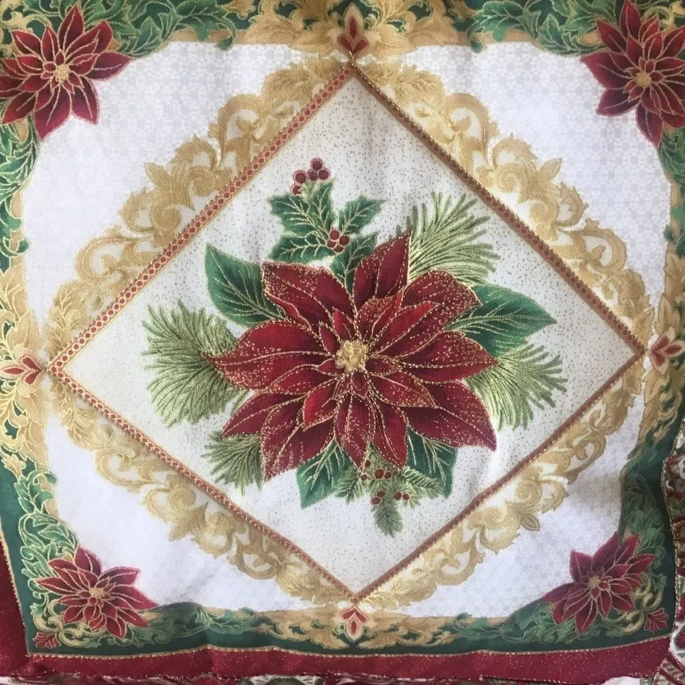 NWT Hand Crafted, Quilted Beautiful Metallic Print Holiday Pillow